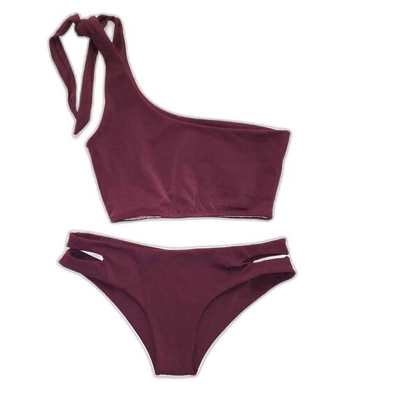 Del Toro Costa Rica Plum One Shoulder Cut Out Bikini Set Size M - Picture 1 of 6